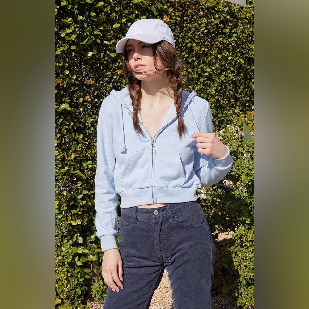 John Galt blue cropped full zip sweatshirt hoodie cotton poly jacket, OS.